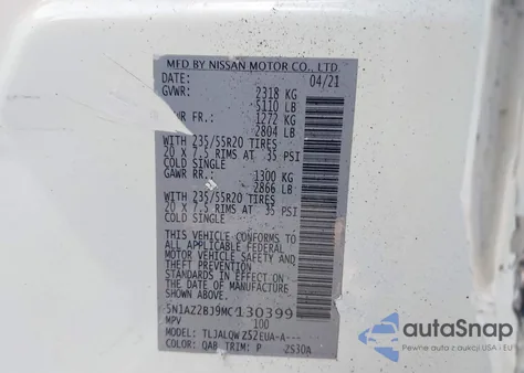 2021 Nissan Murano Sv Fwd from USA, damaged, VIN 5N1AZ2BJ9MC130399